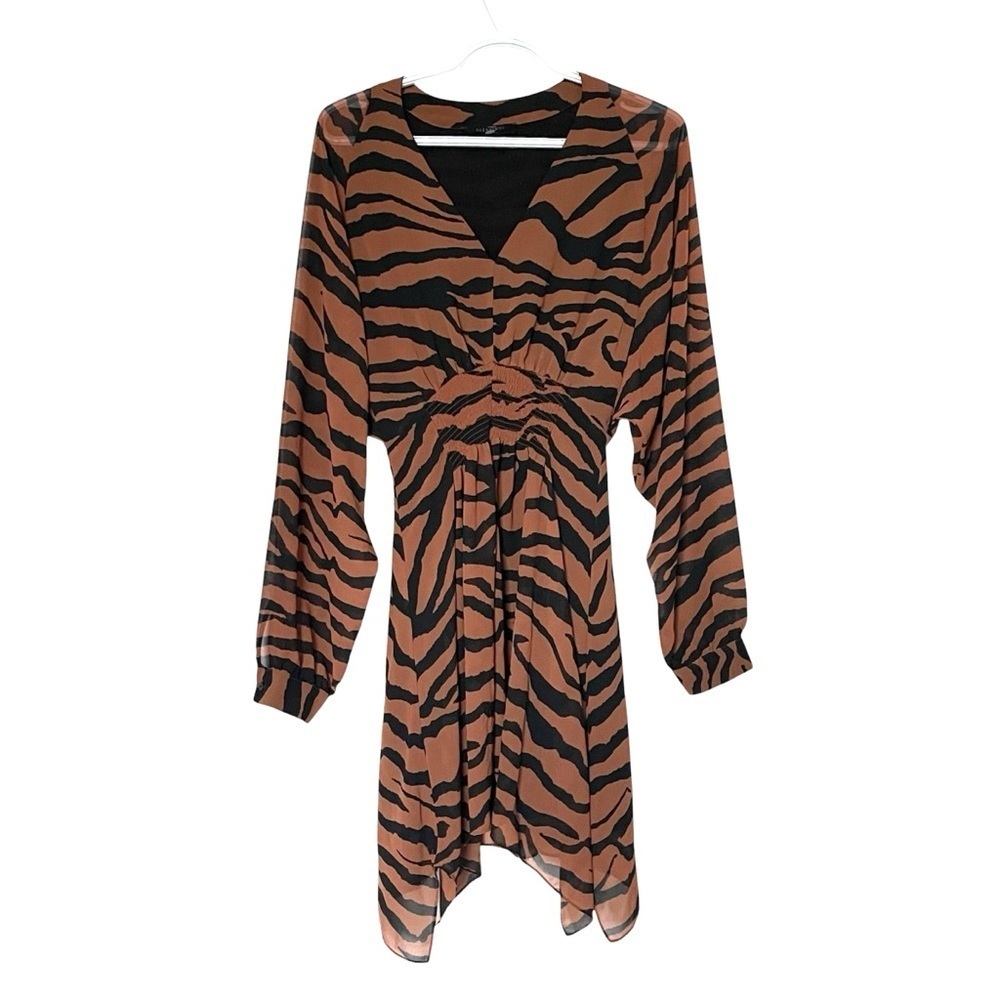 All Saints Brown Nicola Zephyr Zebra Print Dress US M - Picture 4 of 11